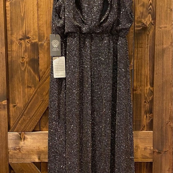 Vince Camuto metallic, spaghetti strap, evening gown. NWT women's size 14. - Picture 3 of 9